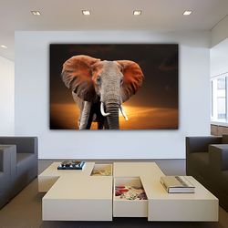elephant canvas painting, colorful elephant wall decor, brown elephant canvas painting, animal canvas painting-1