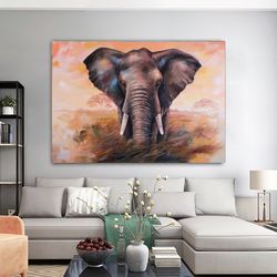 elephant canvas painting, colorful elephant wall decor, brown elephant canvas painting, animal canvas painting