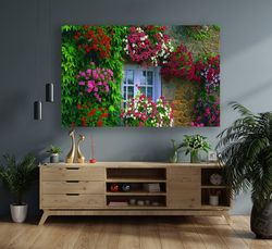 Flower House Canvas, Historical House Scenery Canvas Painting, Artistic Landscape Canvas Print