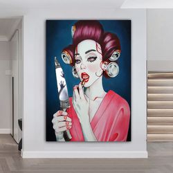 Knife Mirror Goth Gothic Woman Girl Make Up Art, Knife Mirror Girl Canvas Painting, Girl Pop Art Canvas Painting, Graffi