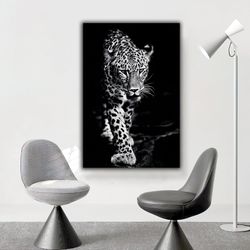 Leopard Canvas Painting,Slat Canvas Painting,Lion Canvas Painting,Animal Wall Decor,Black And White Leopard Canvas Paint
