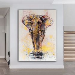 lonely elephant canvas painting, colorful elephant wall decor, elephant canvas painting, animal canvas painting