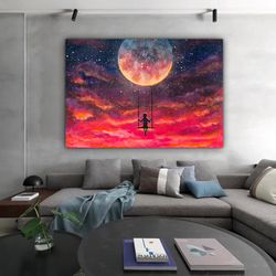 moon phases canvas, lunar eclipse canvas art, moon phases decor, moon canvas, lunar eclipse style canvas, space canvas-2