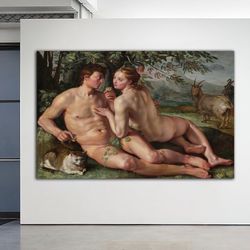 Adam And Eve Canvas Painting, Naked Man And Woman Canvas Art, Adam And Eve Wall Art