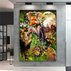 animal world canvas painting, lion canvas painting, horse painting, elephant, tiger, monkey canvas print, animals home d