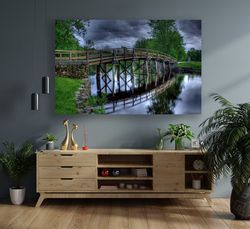 Bridge Canvas, Bridge And Stream Canvas Painting, Landscape Canvas Print, Nature Picture Poster, Nature Canvas Art-3