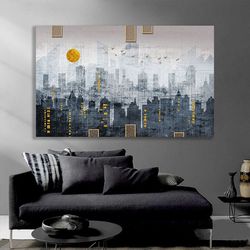 Buildings Abstract Canvas Print , Skyscrapers Drawing Home Decor , City Canvas Print , New York Abstract Canvas Painting