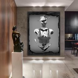 Croupier Woman Canvas Painting, Woman With Hat 3D Effect Painting,Silver Glitter Textured Canvas Painting, 3D Wall Art