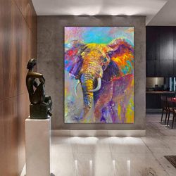 elephant canvas painting, colorful elephant wall decor, elephant canvas painting, animal canvas painting