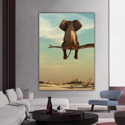 elephant canvas painting, colorful elephant wall decor, lonely elephant painting , animal canvas painting