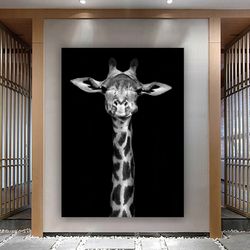 giraffe canvas, black and white giraffe painting, giraffe home decor, giraffe wall art, giraffe wall art, canvas wall ar