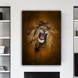 Lion Canvas Painting, Lion Head Wall Decor, Brown Lion Painting, Animal Wall Decor