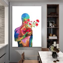 Love Heart Mind Canvas, Mental Kindness Human Art Abstract Spiritual Health Art Watercolor Painting Illustration Design