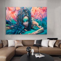Mysterious Woman Canvas Painting , Colorful Woman Canvas Print , Famous Fashion Woman Wall Decor-1