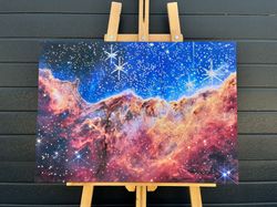 Carina Nebula Nasa Deep Field Canvas,Space Art, James Webb Space Telescope First Images, Cosmic Cliffs, Silver Glitter T