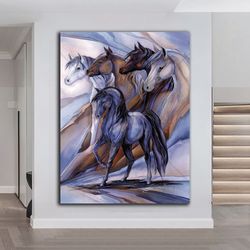 Colorful Horse Canvas Painting, Horse Painting, Oil Painting Looking Horse Canvas Painting
