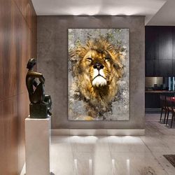 Lion Canvas Painting,Lion Head Wall Decor,Brown Lion Painting,Animal Wall Decor