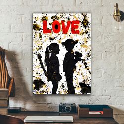 Love Canvas Painting, Love Graffiti Wall Art, Love Lettering Canvas Painting, Love Couples Canvas Painting-3