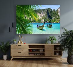 phuket island canvas, sea landscape canvas painting, phuket sea print, boats landscape painting, nature art