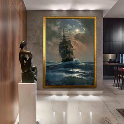 Ship Canvas Painting, Pirate Ship Painting, Sailing Painting, Boating Ship Painting, Rowing Boat Painting, Ship Framed C