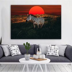 Sunset Canvas Wall Art ,Zebra Canvas Painting , Zebra Canvas Wall Decor , Landscape Canvas Print , Christmas Gift