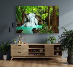 waterfall landscape canvas, nature canvas painting, stream and forest landscape canvas print-1