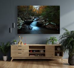 waterfall landscape canvas, nature canvas painting, stream and forest landscape canvas print-2