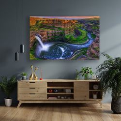 waterfall landscape canvas, nature canvas painting, stream and forest landscape canvas print