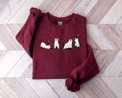 Cat halloween sweatshirt, ghost cat shirt, Halloween Sweater, Halloween Cat Shirt, Cat Lover Shirt, Black Cat Shirt, Spo