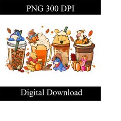 Pooh Fall Coffee Lattes Sublimation PNG File