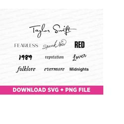 Taylor's Version Album Names Svg, Taylor's Eras Svg, The Eras Tour Svg, Taylor's Album Titles Svg, Png Svg Files For Pri