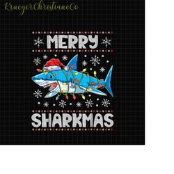 Merry Sharkmas Png, Shark Christmas Png, Retro Christmas Shark Png, Cute Shark With Santa Hat Png, Funny Sharkmas Png, M