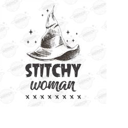 stitchy woman cross stitch png, witch halloween png, cross stitch gift, cute fall png, trick or treat png, funny hallowe