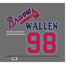 Outlined Baseball Png - 98 Braves - Wallen - Transparent Png If We Were A Team - Digital Download PNG High Resolution 30