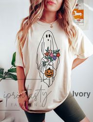 Tshirt Png , Halloween t-Shirt Png, cute Floral Ghost  Halloween Shirt Png, Retro Fall Shirt Png, Vintage Ghost Shirt Pn