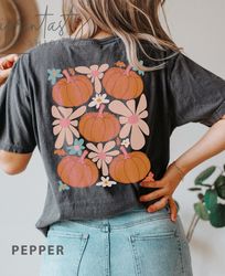 Tshirt Png , two sided vintage floral Pumpkins TShirt Png, retro Pumpkin tShirt Png, cute Shirt Png PNGPNGPNGPNGfor fall