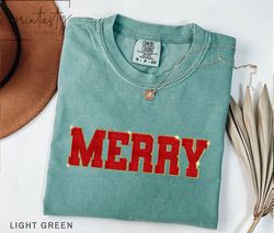 Chenille Patch Merry Christmas T-Shirt Png, Christmas T-Shirt Png, Christmas Gifts for Women, Holiaday T-Shirt Png,   ch