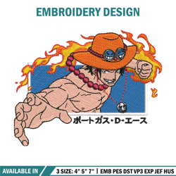 Ace punch embroidery design, One piece embroidery, Anime design, Embroidery shirt, Embroidery file, Digital download