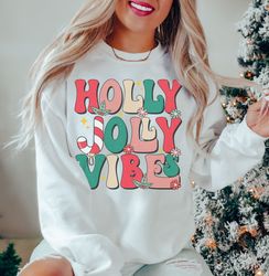 Holly Jolly Vibes SweaT-Shirt Png, Cute Chritmas SweaT-Shirt Png, Retro Christmas SweaT-Shirt Png, Holiday apparel,   Ch