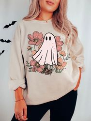 Vintage Floral Ghost SweaT-Shirt Png, Cute woman Halloween sweater, ghost SweaT-Shirt Png, Halloween ghost design sweate