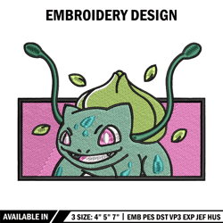 Bubasaur embroidery design, Pokemon embroidery, embroidery file, anime design, anime shirt, Digital download
