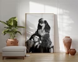 Lady and Her Dog, Black and White Art, Woman Portrait, Vintage Wall Art, Old Photo, Dog Wall Art, DIGITAL DOWNLOAD, PRIN