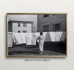 Laundry Day Print, Black and White Art, Vintage Wall Art, Laundry Clothesline, Old Photo, Laundry Decor DIGITAL DOWNLOAD