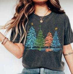 Comfort Colors, Hand drawn Christmas trees sweatee, minimal Christmas tree design, cute Christmas sweater, gift for her,