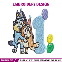 Bluey Bingo 1st Birthday Embroidery, Bluey Cartoon Embroidery, Disney Embroidery, Embroidery File, digital download.