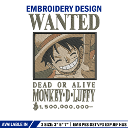 Bounty Luffy embroidery design, One piece embroidery, Anime design, Embroidery shirt, Embroidery file,Digital download.z