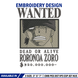 Bounty zoro embroidery design, One piece embroidery, Anime design, Embroidery shirt, Embroidery file,Digital download.zi