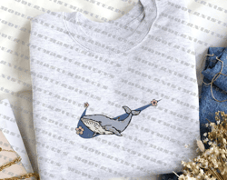BLUE WHALE WITH PINK FLOWER SWEATSHIRT EMBROIDERED – HOODIE EMBROIDERED, Embroidery Pattern