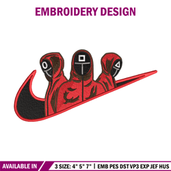 Calamar nike embroidery design, squid game embroidery, nike design, movie design, movie shirt, Digital download