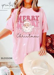 Pink Merry Chrsitmas T-Shirt Png, Pink Santa T-Shirt Png, Pink Christmas Shirt Png, Christmas Gift for her,   Christmas,